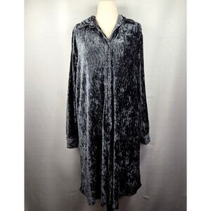 Soft Surroundings Duster Women's 1X Teal Blue Crushed Velvet Button Front Boho